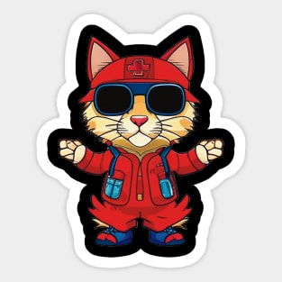 Cartoon Cat as EMT - Adorable and Heroic Design Sticker